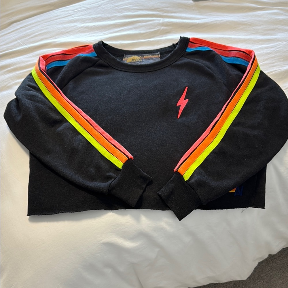 Aviator Nation Black and Red Retro Stripe Hoodie